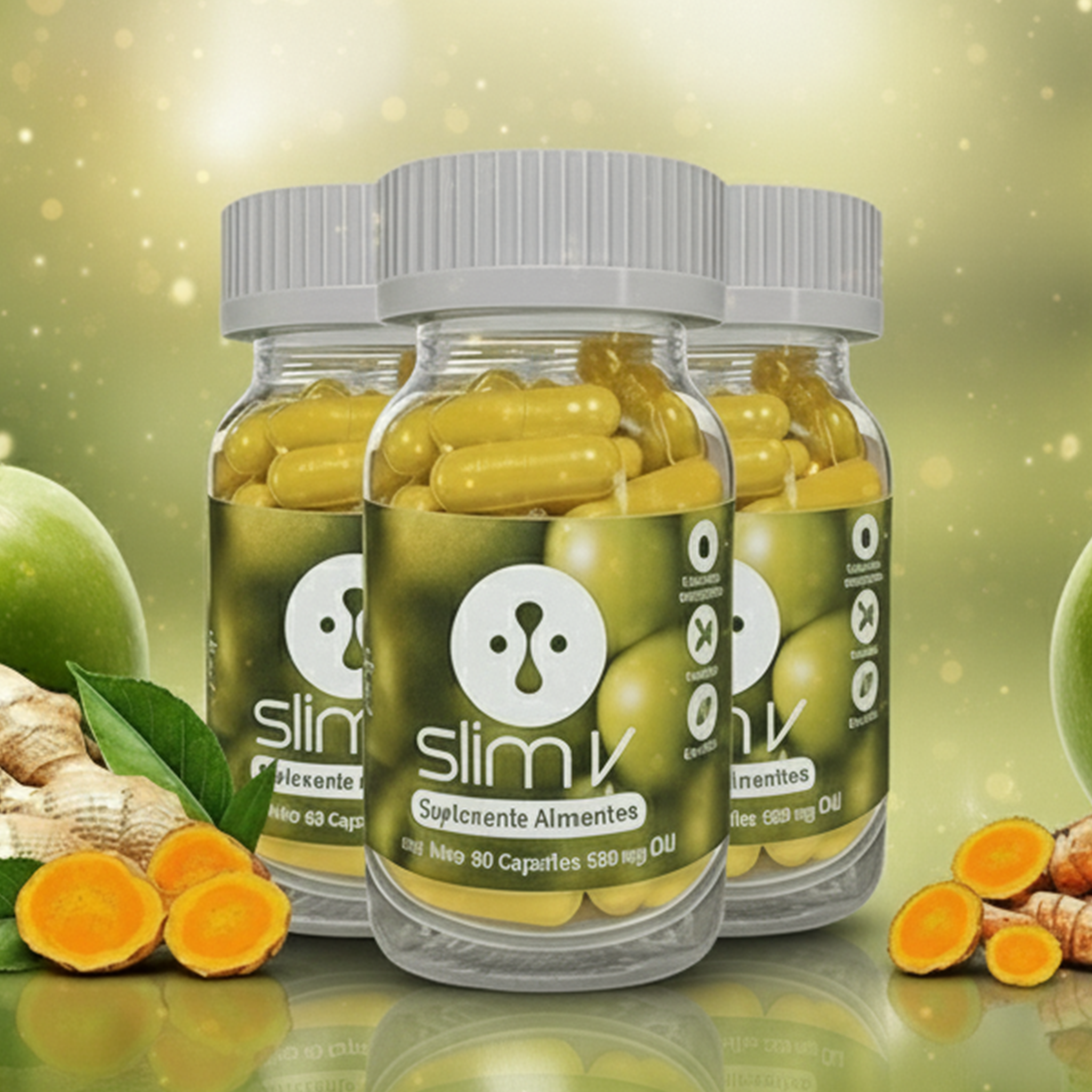 Slim-V 3x Frascos – Cápsulas de vinagre de manzana, cúrcuma y jengibre